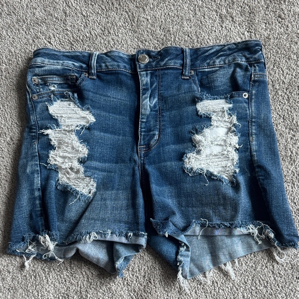 American Eagle Outfitters Distressed Dark Blue Denim Shorts